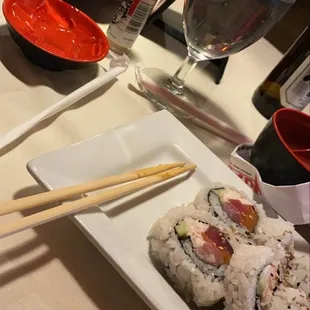 New York roll and yakisoba noodle with veggies/chicken