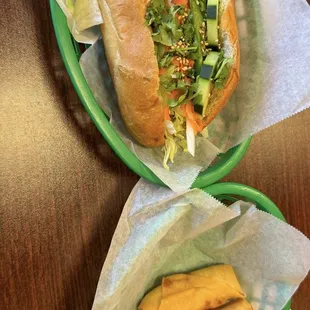Tofu banh mi and shrimp eggrolls