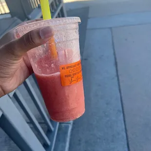 Mango, banana, and strawberry smoothie