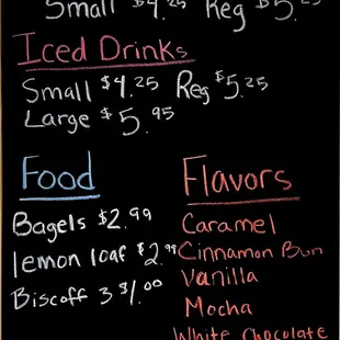 a menu for hot drinks