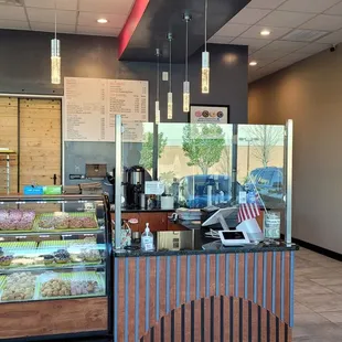 the inside of a donut shop