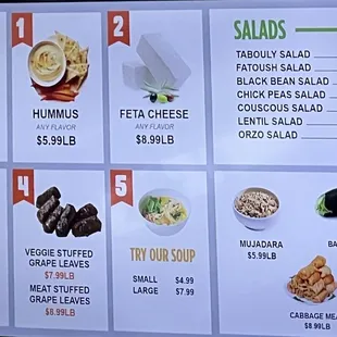 a menu on a large screen