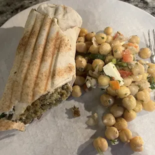 Falafel wrap and chickpea salad
