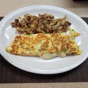 Homemade fries and omelette