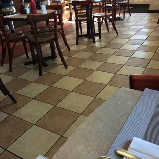 tables and chairs in a restaurant