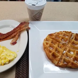 Waffle bacon and scramble