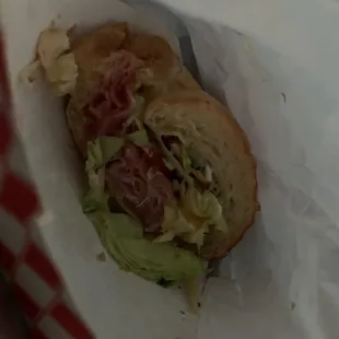 Pastrami sandwich on croissant