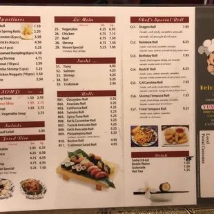 the menu for the restaurant