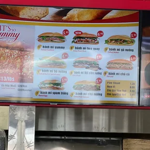 a menu for a sandwich