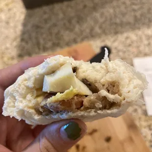 Egg, sausage, and meat in every bao