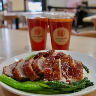 Char-Siu &amp; Roast Duck Rice Plate and Lemon Tea