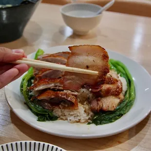 Char-Siu and Roast Duck Rice Dish