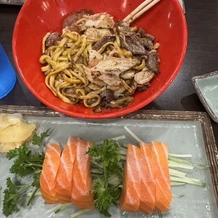 Salmon sashimi and dinner bowl