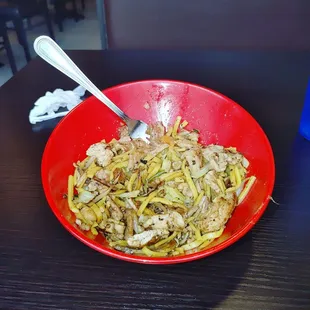 My bowl of very oily Mongolian or stir fry.
