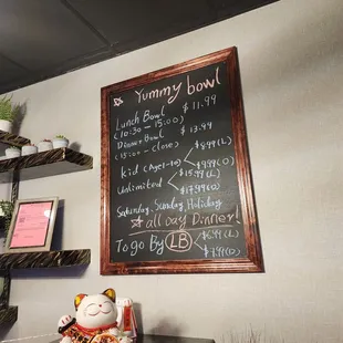 a menu on the wall