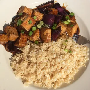 Tofu and Eggplant with Brown Rice -- Excellent!