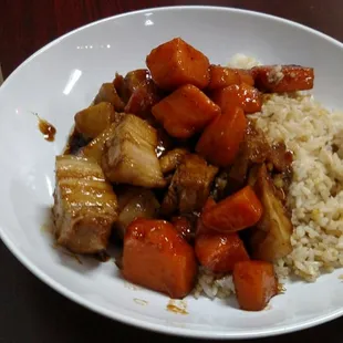 Pork belly with sweet potato.