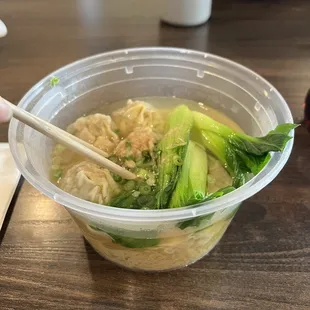 Excellent wonton noodle soup. Big shrimp and pork wontons done right with chewy egg noodles.