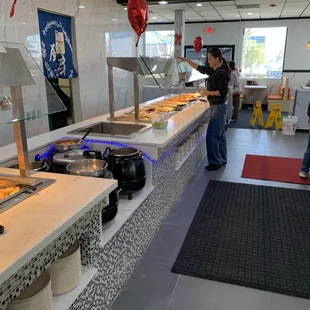 Front end steam tables and soup station.