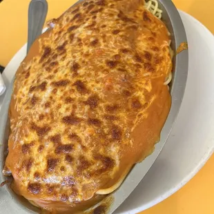 Pork chop with baked spaghetti