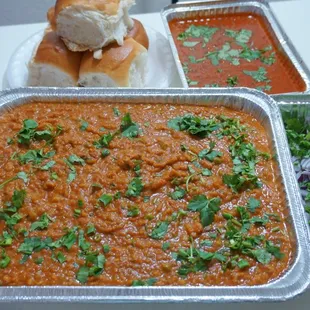 Delicious Pav-bhaji and spicy garlic chutney with onion for the birthday party celebration.