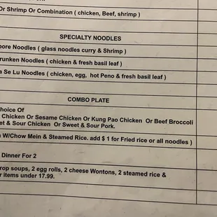Noodles &amp; combo plate menu