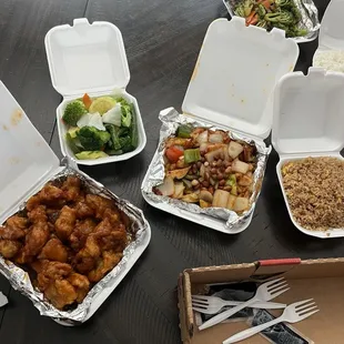 Orange Chicken  Steamed Mixed Vegetables Cashew Nuts Chicken Beef and broccoli