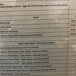 Soup &amp; specials menu