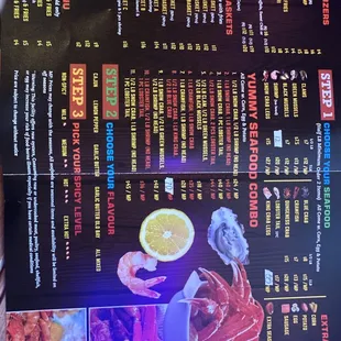 the menu of the restaurant