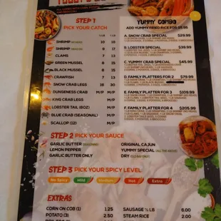 the menu for today's catch