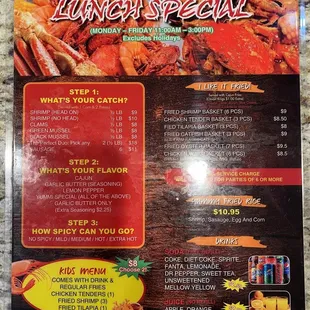 menu for lunch special