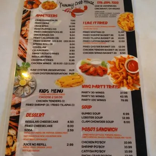 the menu and prices
