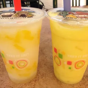 Lychee slush with mango jelly and Pineapple mango smoothie with lychee jelly.