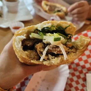 Tofu banh mi packed with flavorful tofu. Was so surprised to see how well it was stuffed.