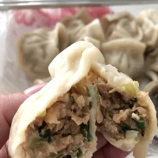 Inside the pork n chive dumpling. Yum!