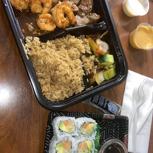 Habachi steak and shrimp, Alaskan roll