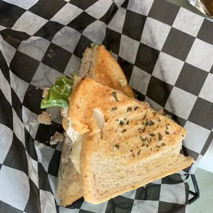 Chicken salad melt. So good! My new favorite place to eat. Fresh and friendly atmosphere.