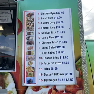 Menu as of 4/18/2023