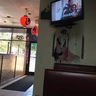 a tv in a restaurant