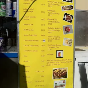 a menu of hot dogs