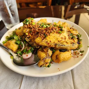 Crispy, garlic eggplant