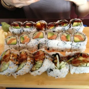 Eel and avocado, Alaskan, tempura crab rolls