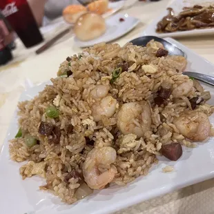Chinese sausage and shrimp fried rice