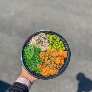 poke bowl with spicy mayo salmon $14