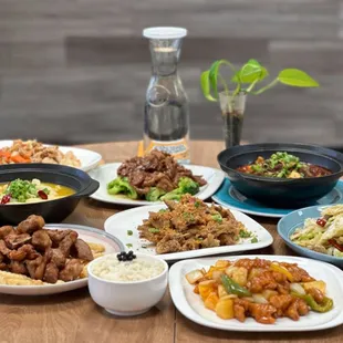 a table full of asian food