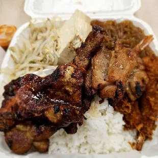 @Yummy Korean BBQ; 10/22/2023.Hubby David &amp; I shared a Dinner plate fr here. BBQ Chicken &amp; Fried Shrimp.Glad we shared, a lot of Food 4 two.