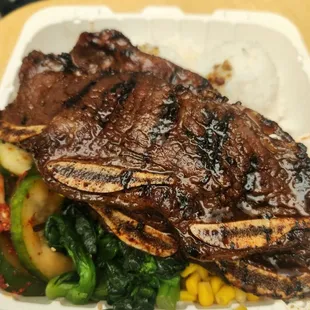 Kalbi plate with rice and veggies
