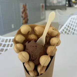 Chocolate Ice Cream + Hot Bubble Waffle made fresh