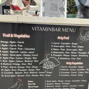 Juice bar menu