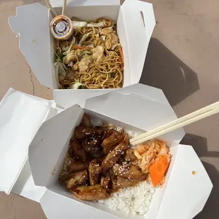 Teriyaki chicken and Chicken fried noodles